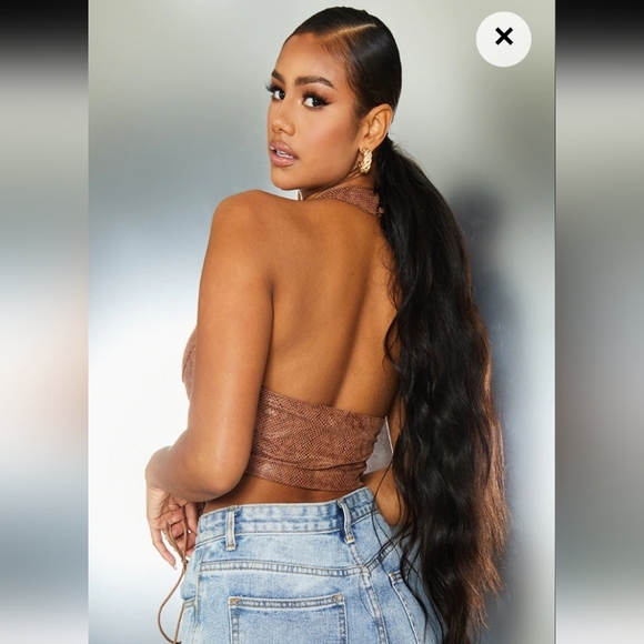 Chocolate snake faux suede dip hem lace up halterneck - Picture 3 of 8